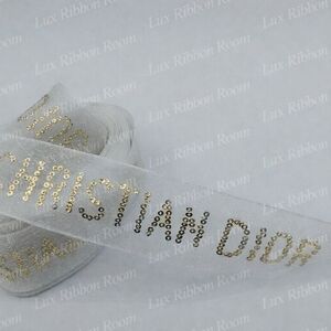 Christian Dior Chiffon Ribbon Four (4) Yards Gold Logo Boutique Packaging